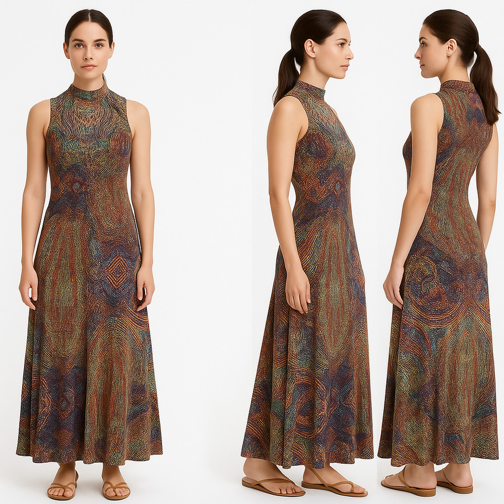 Julie Miller Dress Womens Small Multicolor Maxi Sleeveless High‎ Neck Pattern